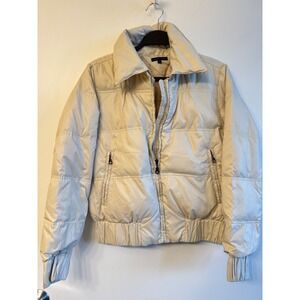 Tommy Hilfiger Womens Cream Down Feather Puffer Jacket Full Zip Size Medium